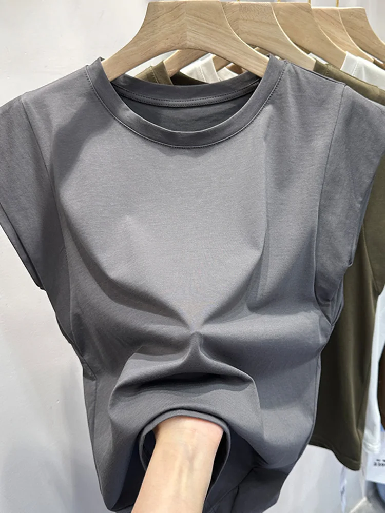 Summer Short Sleeve T-Shirt Women's Chic Top Versatile Base Shirt Vest European Style Small Fly Sleeve Design Sensation