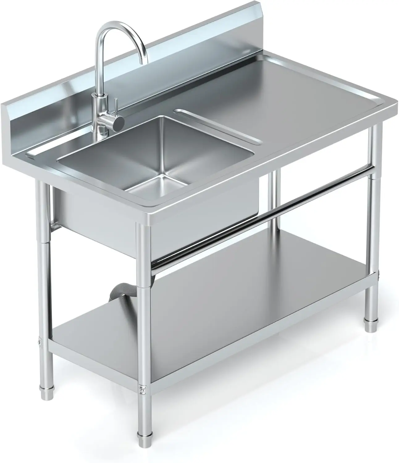 

Utility Sink Freestanding Single Bowl Laundry Sink with Hot and Cold Water Plumbing Workbench & Storage Stainless Steel Sink for