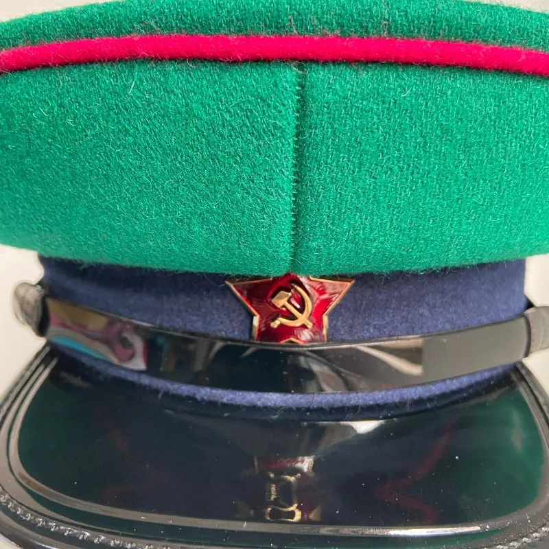 WW2 Soviet NKVD Peaked Cap Russian Officer Hat Green Top USSR Militar Uniform Hat with Badge for Cosplay Collection Prop