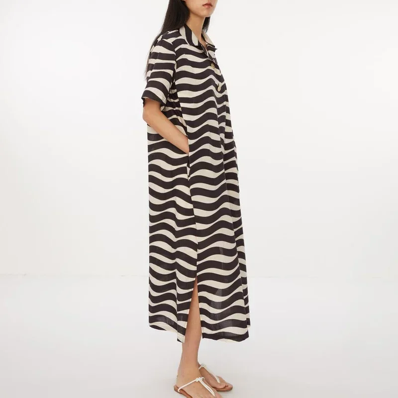 2022 Summer New Cotton Striped Print Loose Dress