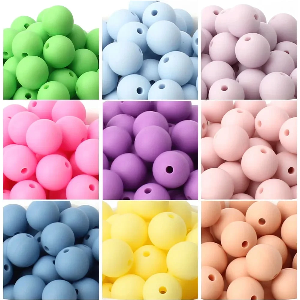 20Pcs 12mm 15mm 9mm Round Silicone Beads for Jewelry Making DIY Personalized Necklace Bracelet Beaded Pen Keys Chains Accessory