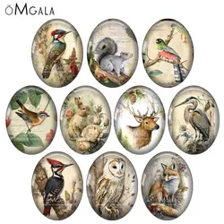 Retro Bird Rabbit Fox Animals Art Paintings 13x18mm/18x25mm/30x40mm Oval photo glass cabochon demo flat back Making findings