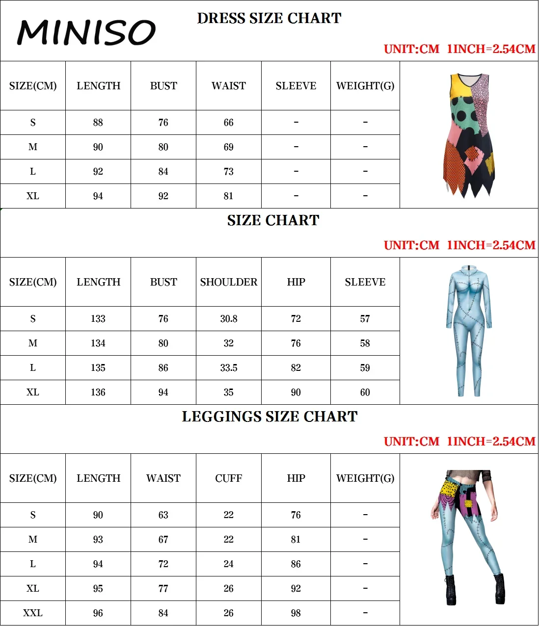 MINISO Disguise Movie Sally Costume Zentai Bodysuit Halloween Cosplay Party Dress Up Woman Gothic Dresses Leggings Jumpsuit