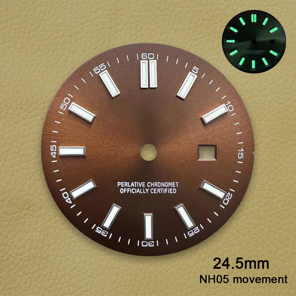 24.5mm S Logo Sunray Dial Fit NH05 Japan Movement Green Luminous High Quality Watch Modification Accessories