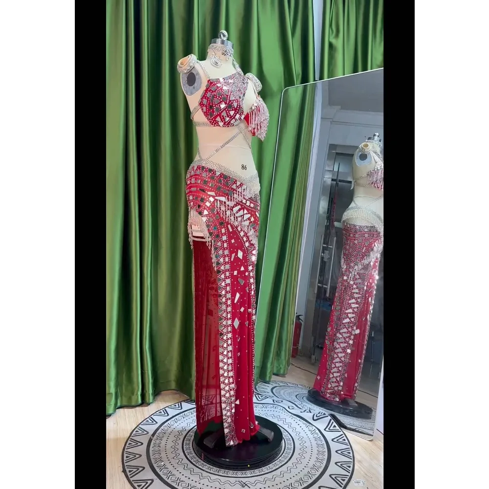 Customized Oriental Dance Baladi Robe Folk Performance Costume Belly Dancewear Saidi Glitter Group Stage Performance Costume