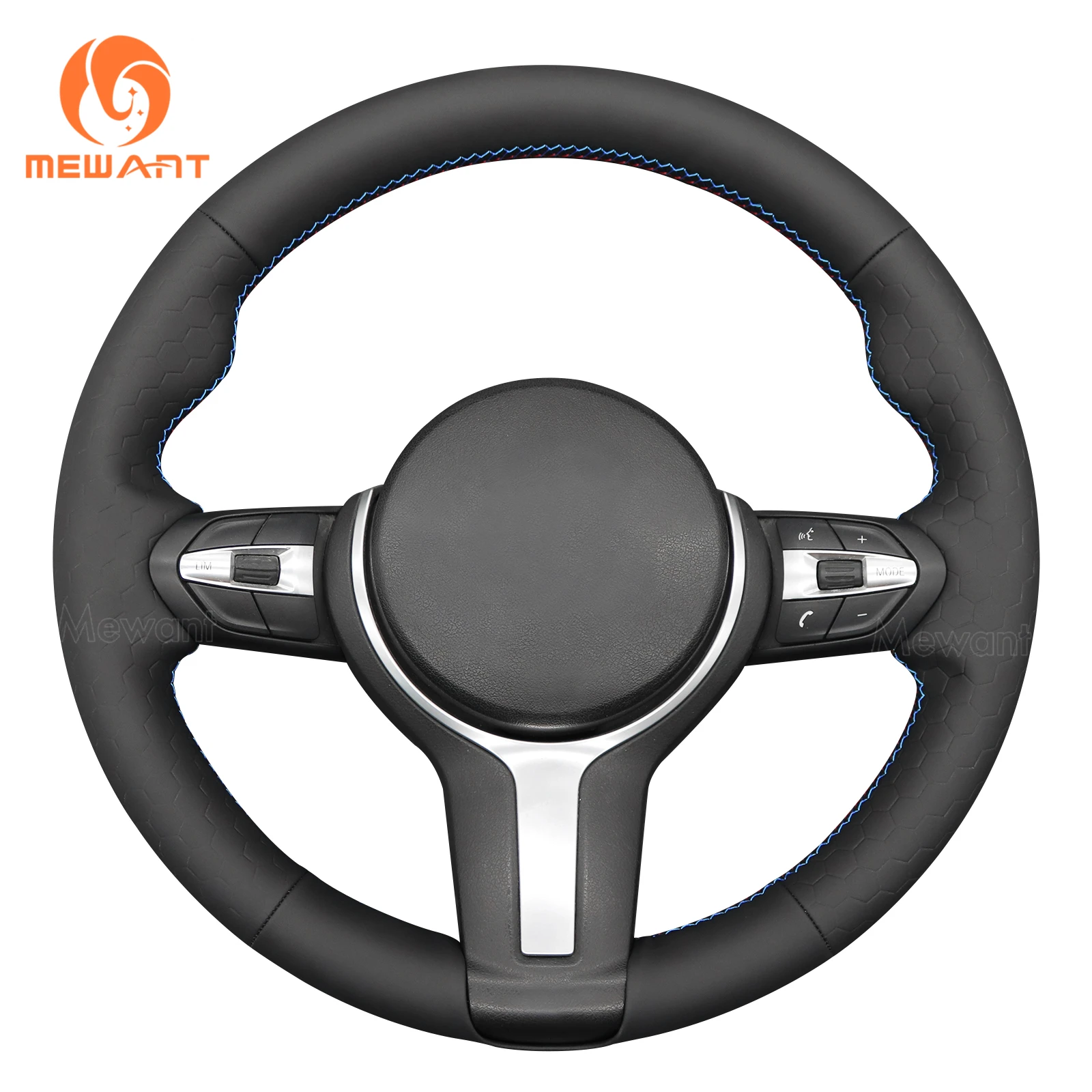 Mewant Hive Style Black Leather Car Steering Wheel Cover for BMW M Sports F20 F30 F22 F32 F10 F15 F16 F25 F26 F39 X2 X3 X4 X5 X6