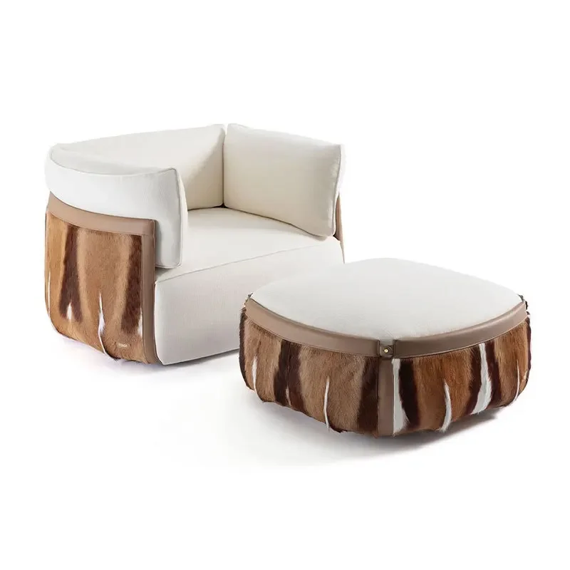 Italian light luxury sofa chair modern villa living room bedroom high sense fashion leather single leisure chair with pedal