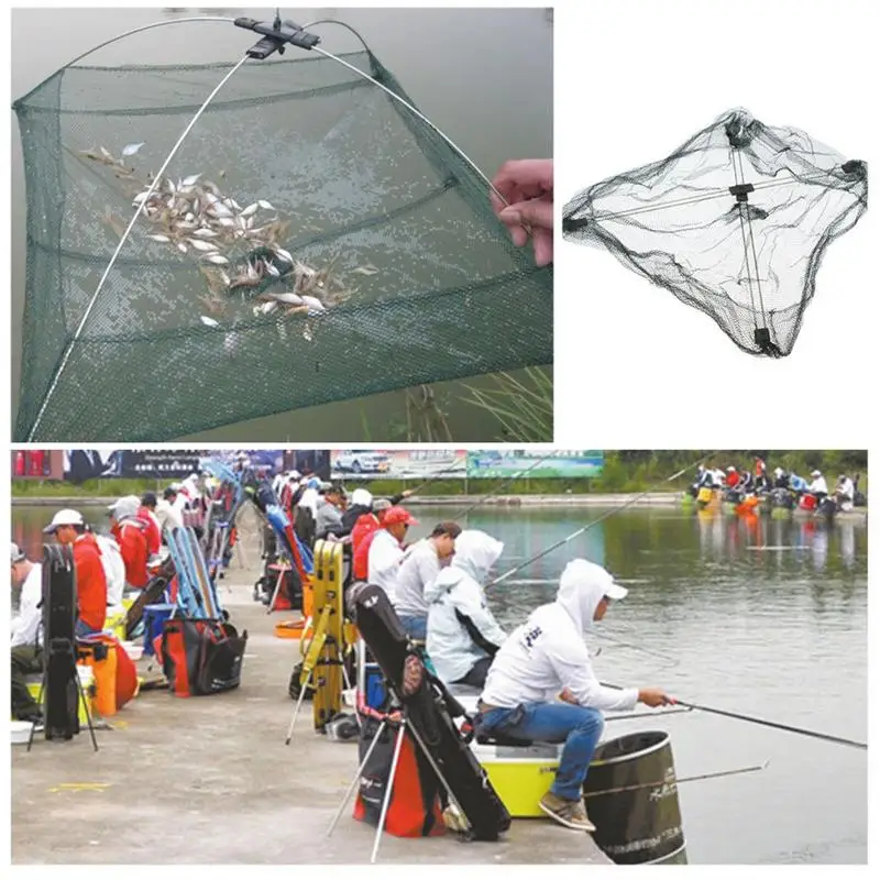 Folding Fishing Net Nylon Shrimp Folding Bait Net Fishing Cage Fishnet Outdoor Fishing Tools 60x60cm Wholesale Fish Basket Trap