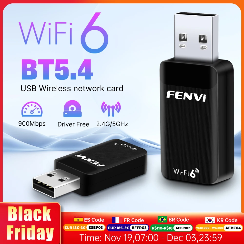 

Fenvi WiFi 6 AX900 USB Bluetooth 5.4 Адаптер 2 в 1 Dongle Двухдиапазонный 2,4G 5G USB WiFi Сетевая карта Беспроводной приемник Драйвер Бесплатно