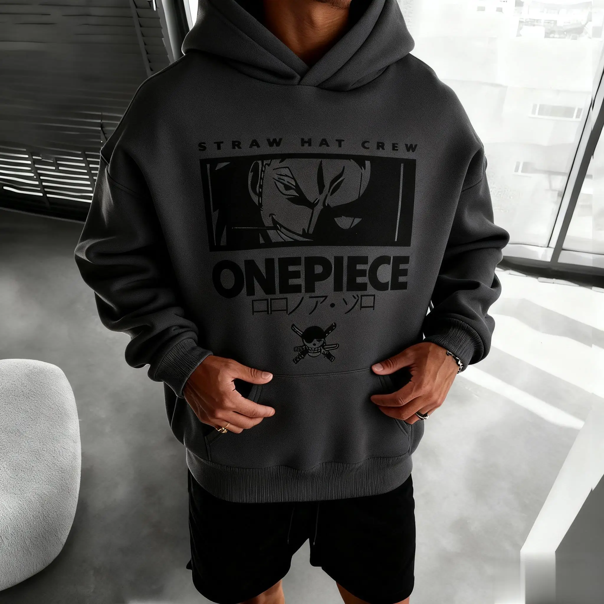 One Piece Anime Zoro Hoodie Sweatshirt Männer Strohhut Crew Baumwolle Pullover Casual Streetwear Herbst Winter Cosplay Kapuzenjacke