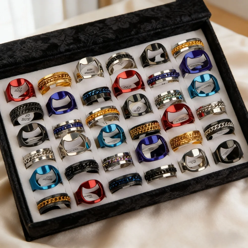 10/20Pcs/Lot Fashion Punk Geometry Simple Stainless Steel Rings For Men Women Mix Style Jewelry Birthday Party Gifts Accessories