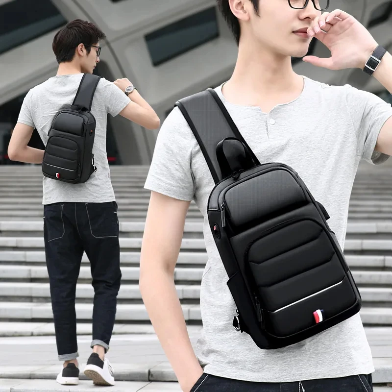 Trend Design Chest Bag for Men Business Waterproof Shoulder Bags Casual Outdoor USB Charging Crossbody Bag for 9.7 Inch ipad