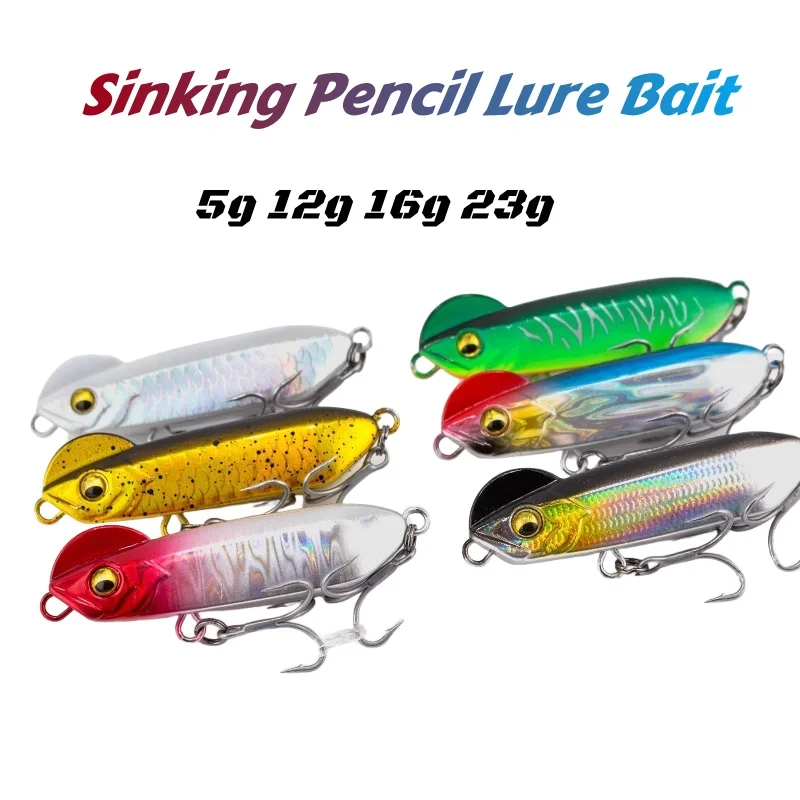 

wonderse 5g 12g 16g 23g Laser Metal Jig Plate 3D Eyes Treble Hook Sinking Pencil Lure 1pc 3pcs Falling Pause-and-wobble sinking
