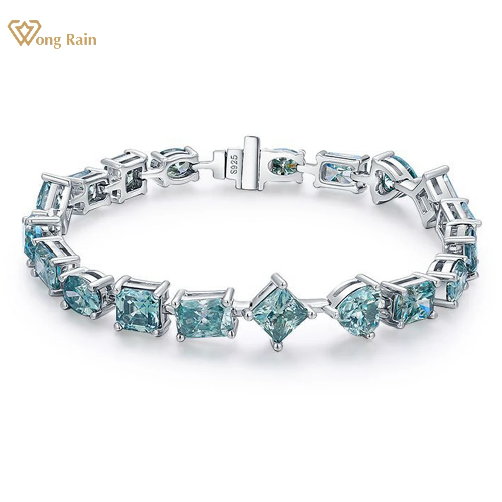 Wong Rain 925 Sterling Silver VVS1 3EX Sparkling Full Diamonds Gems Real Moissanite Bracelets Bangle Jewelry Anniversary Gifts