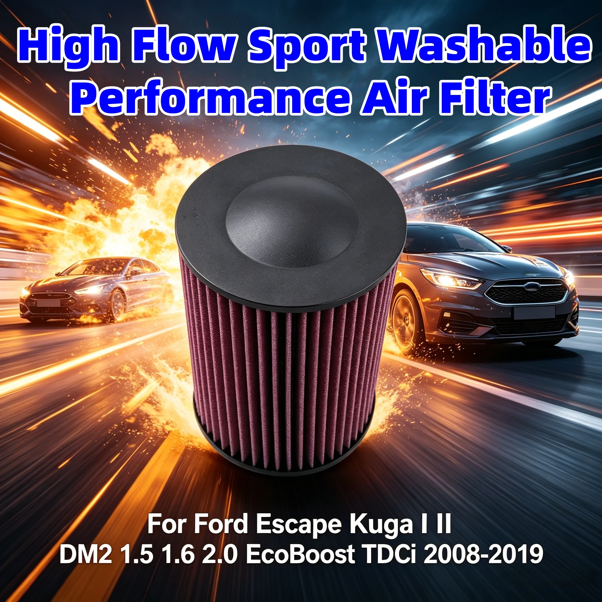 

For Ford Escape Kuga I II DM2 1.5 1.6 2.0 EcoBoost TDCi 2008-2019 High Flow Sport Washable Performance Round Air Filter E-2993