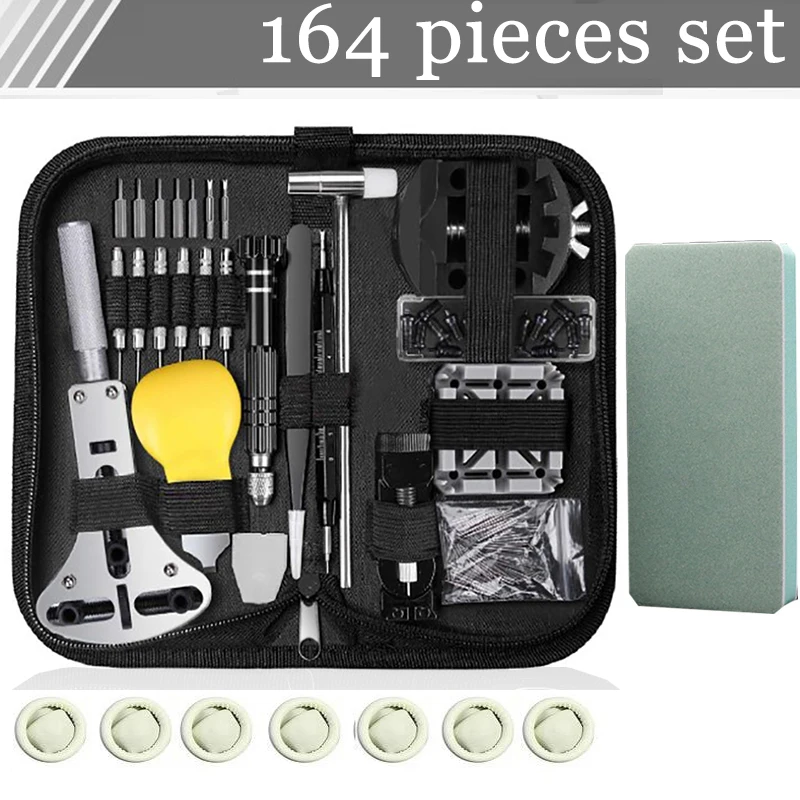 

164PCS Watch Repair Tool Kit Watch Link Pin Remover Shell Opener Spring Bar Remover Clock Battery Replacement Strap Needle Set