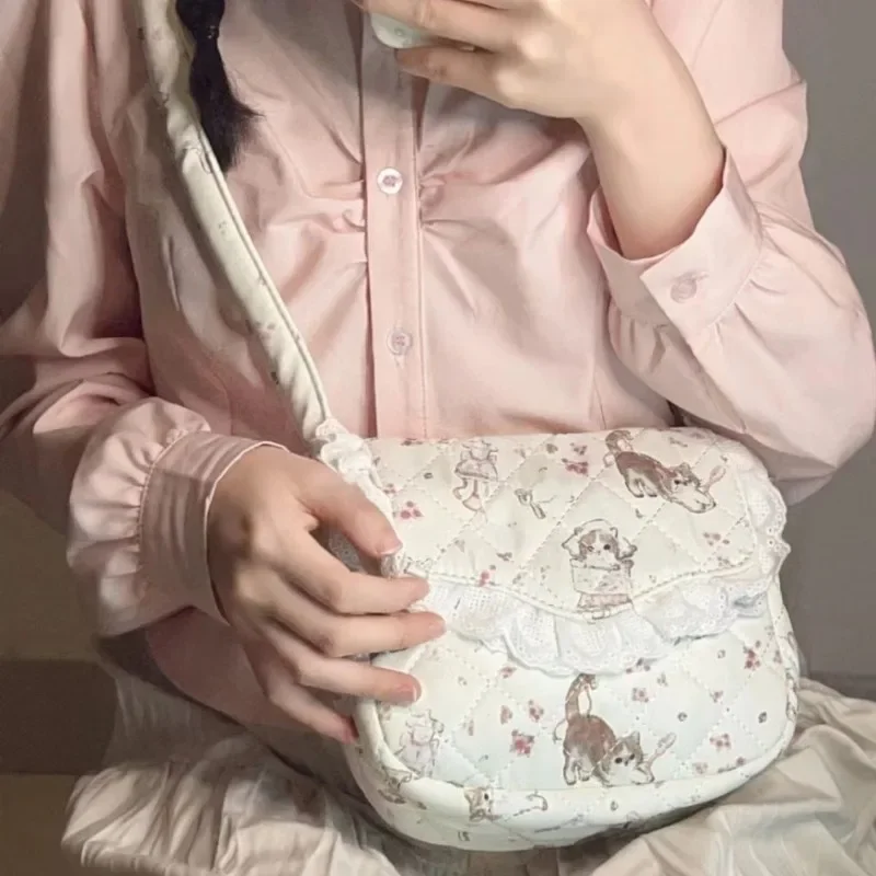 Xiuya Zarif Sevimli Bayan omuzdan askili çanta Tatlı Kawaii Kedi Kore Tarzı Moda Crossbody Çanta Küçük Yaz Yumuşak Edebi Çanta