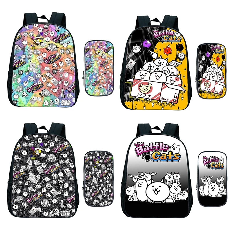 2pcs Set The Battle Cats Backpack Cartoon Kids School Bag for Kindergarten Toddler Children School Supplies Baby Bags