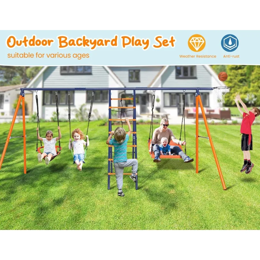 Schaukelsets für den Hinterhof, 6-in-1-Schaukelset für den Außenbereich, für 312, 700 lbs, robustes Metall-Kleinkind-Spielset, Schaukelset für Spielplatz mit