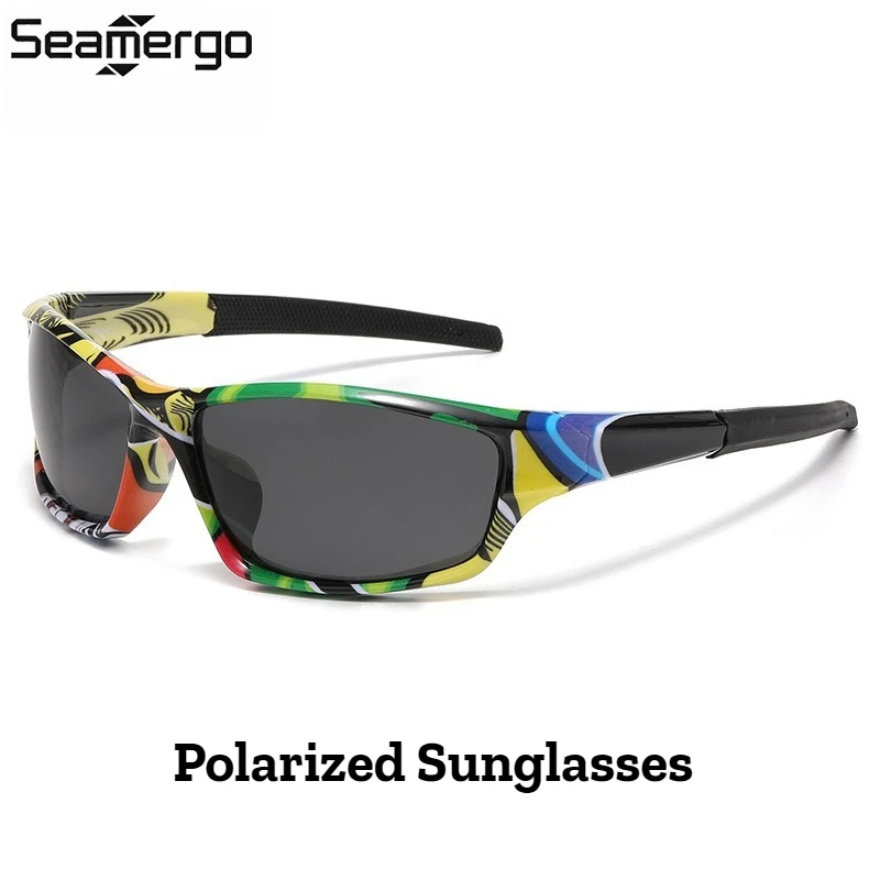 

SEAMERGO Men's and Women's Outdoor Riding Polarized Sunglasses Square Frame Printed Design UV Protection Sports Sunglasses