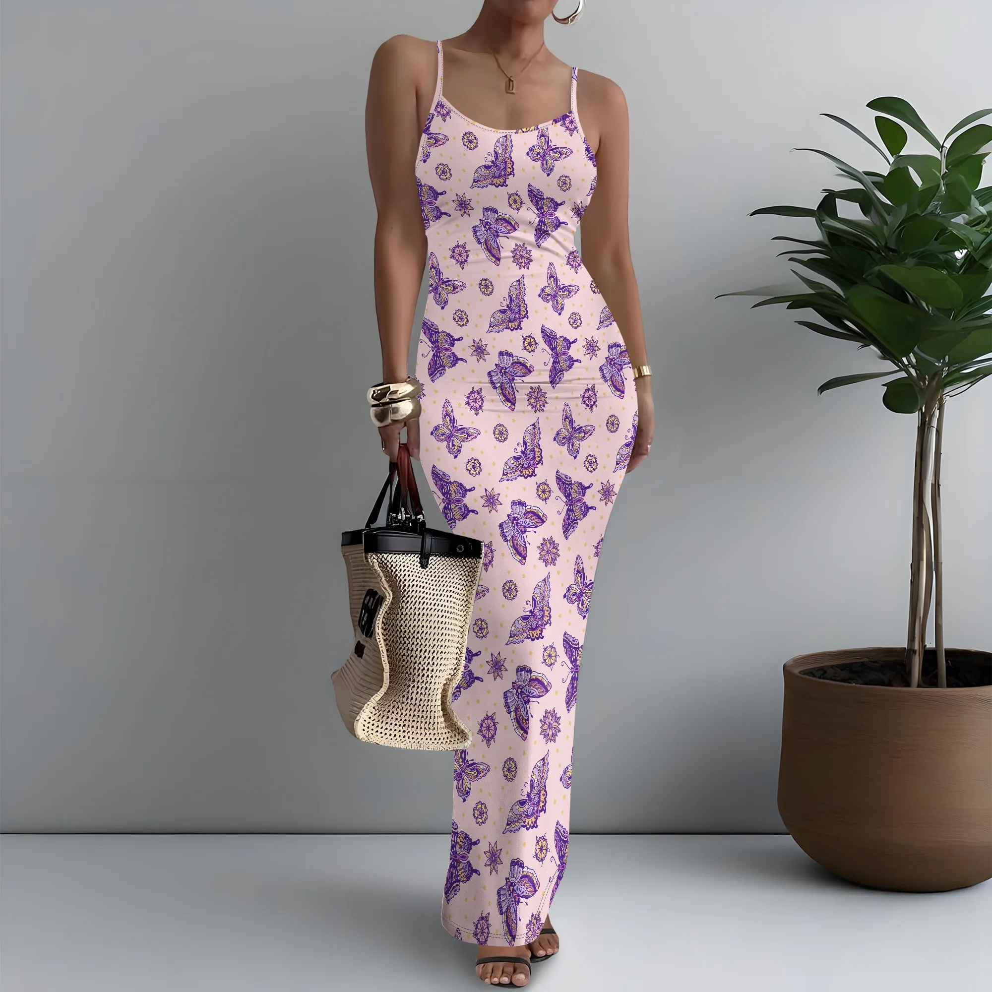 

Women's Spaghetti Strap Maxi Dress Fairycore Butterfly Print Girly XS-3XL