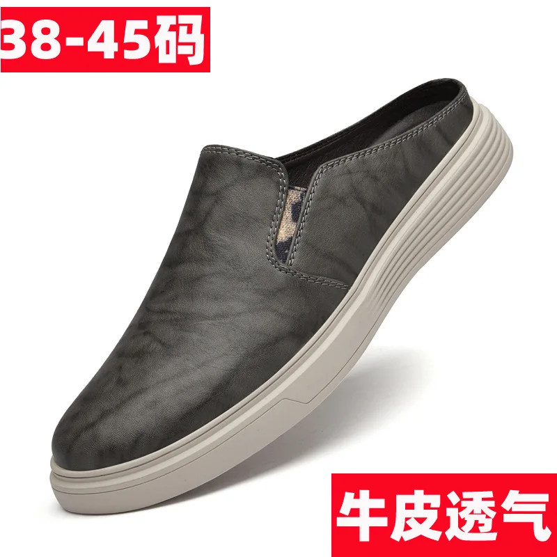 

Men Genuine Leather Closed Toe Slip on Sandals Breathable Lazy Shoes Casual Beach Driving Loafers Comfortable Outdoor Walking