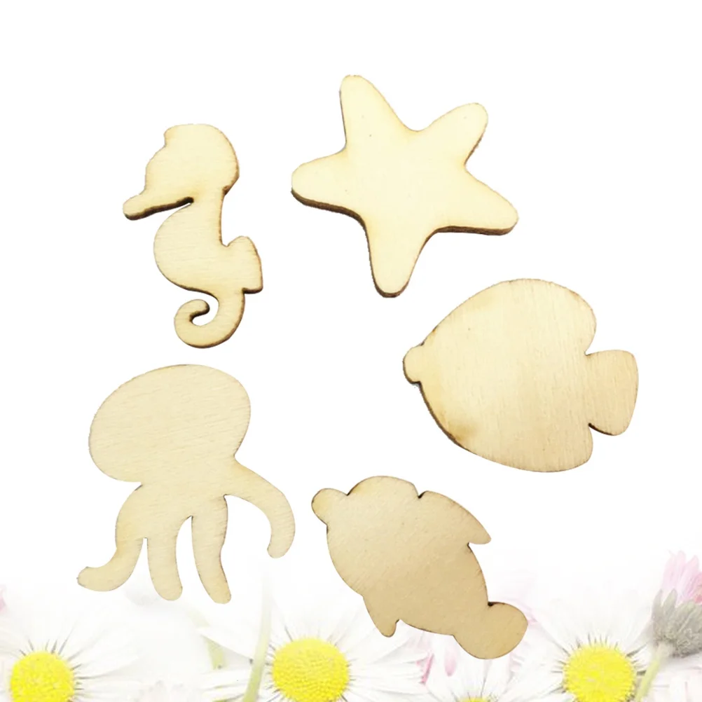

50Pcs Wooden Ornaments Smooth Cartoon Shapes DIY Pieces Craft Art Decorations for Wedding Birthday Christmas Party