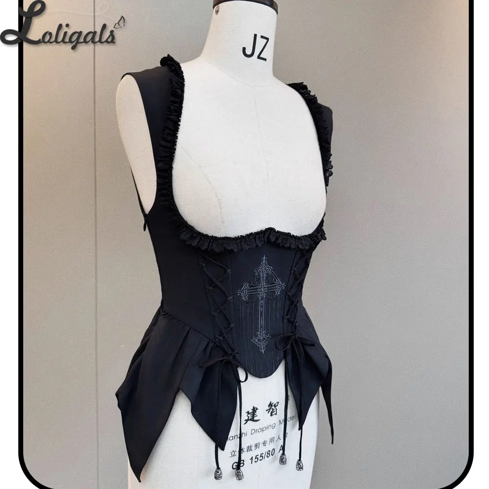 

Gothic Underbust Corset Cathedral Waist Cincher Asymmetrical Peplum Lolita Bustier Top ~ Night Traveler by SUSIN