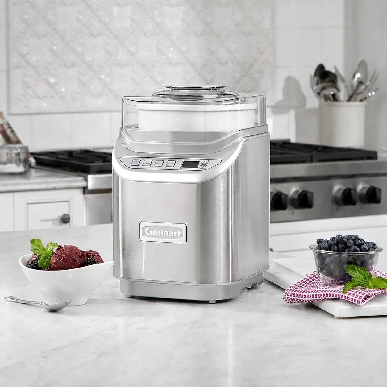 Ice Cream Maker Machine, 2-Quart Stainless Steel Frozen Yogurt, Gelato, Sorbet, Ready in 20 Minutes, LCD Screen and Timer