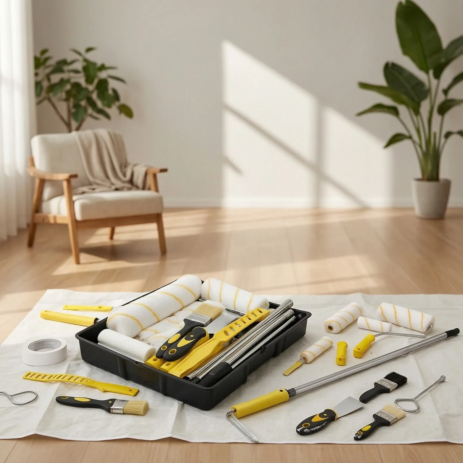 Paint Roller Kit with Tray Multi-Piece Paint Roller Kit with Tray and Extension Pole Adjustable Lightweight for DIYers view 3
