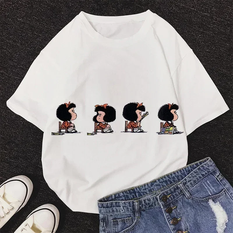 Mafalda Kawaii Graphic Print T-shirt Women Harajuku Aesthetic Pink Tops Y2k Casual Tshirt 2021 New Summer Fashion Female T Shirt