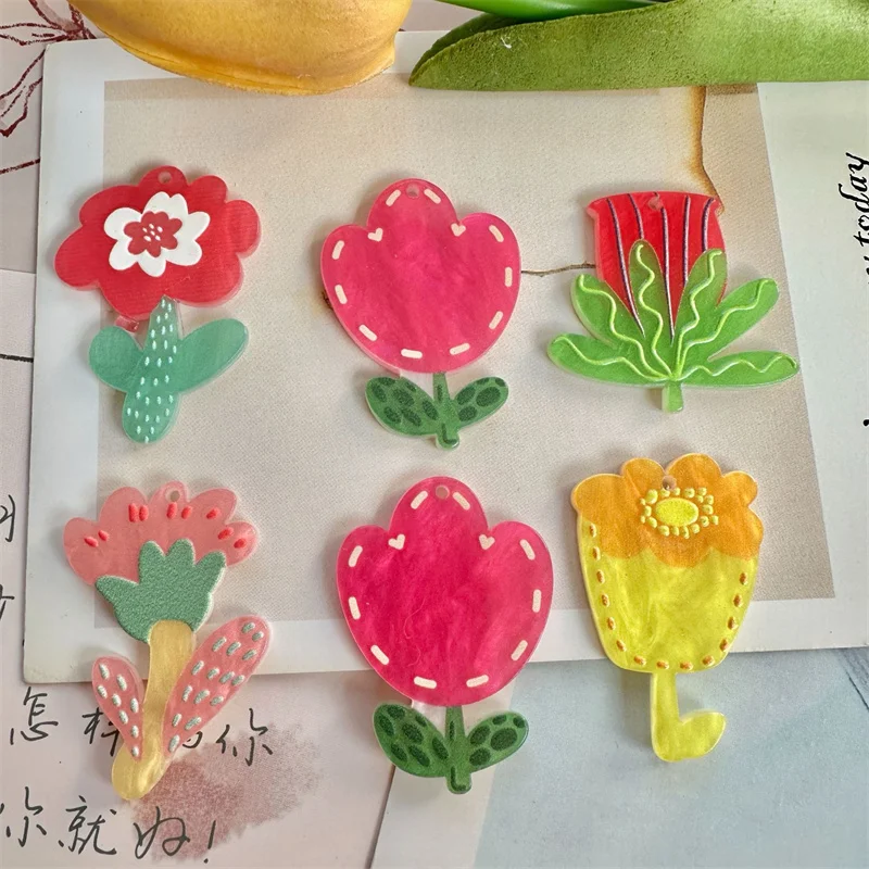 

Diy jewelry making 50pcs/lot color pattern print cartoon flowers shape acrylic beads fit garment hair accessory