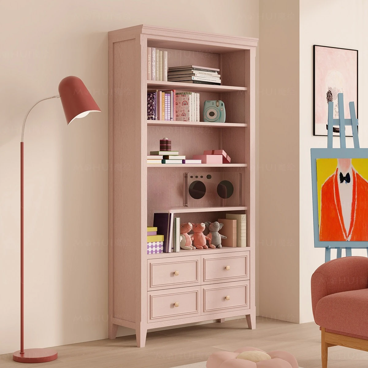 Dopamine cabinet children's floor solid wood bookcase integrated combination cabinet