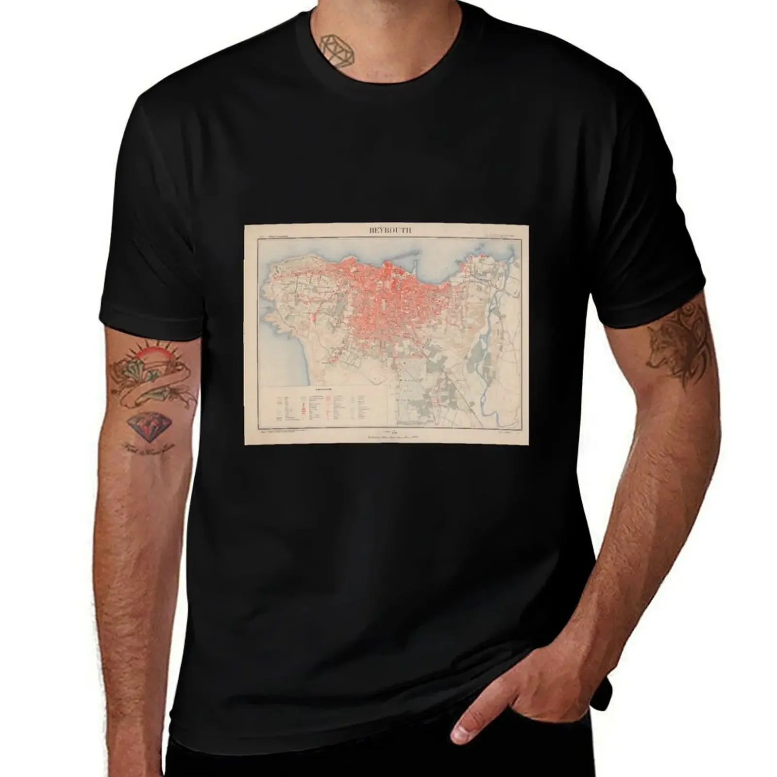 

Vintage Map of Beirut Lebanon (1922) T-Shirt customizeds sports fans boys whites funny t shirts for men