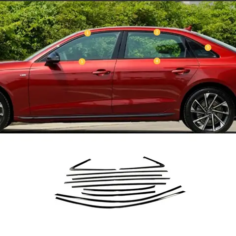아우디 A4 B9 2017-2019 B9.5 2020-2025 세단용 스테인레스 스틸 외부 윈도우 몰딩 스트립 실 사이드 커버 트림