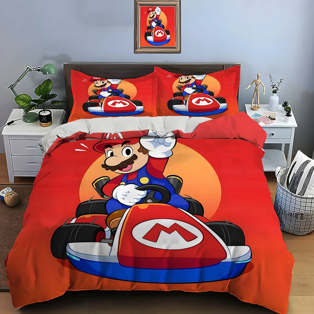 

10 Sizes Super Mario Movie Print Bedding Set 3 Pieces Setting Bed King Size Pillowcase Adult Bed Cover Bedroom Bed Set for Gifts