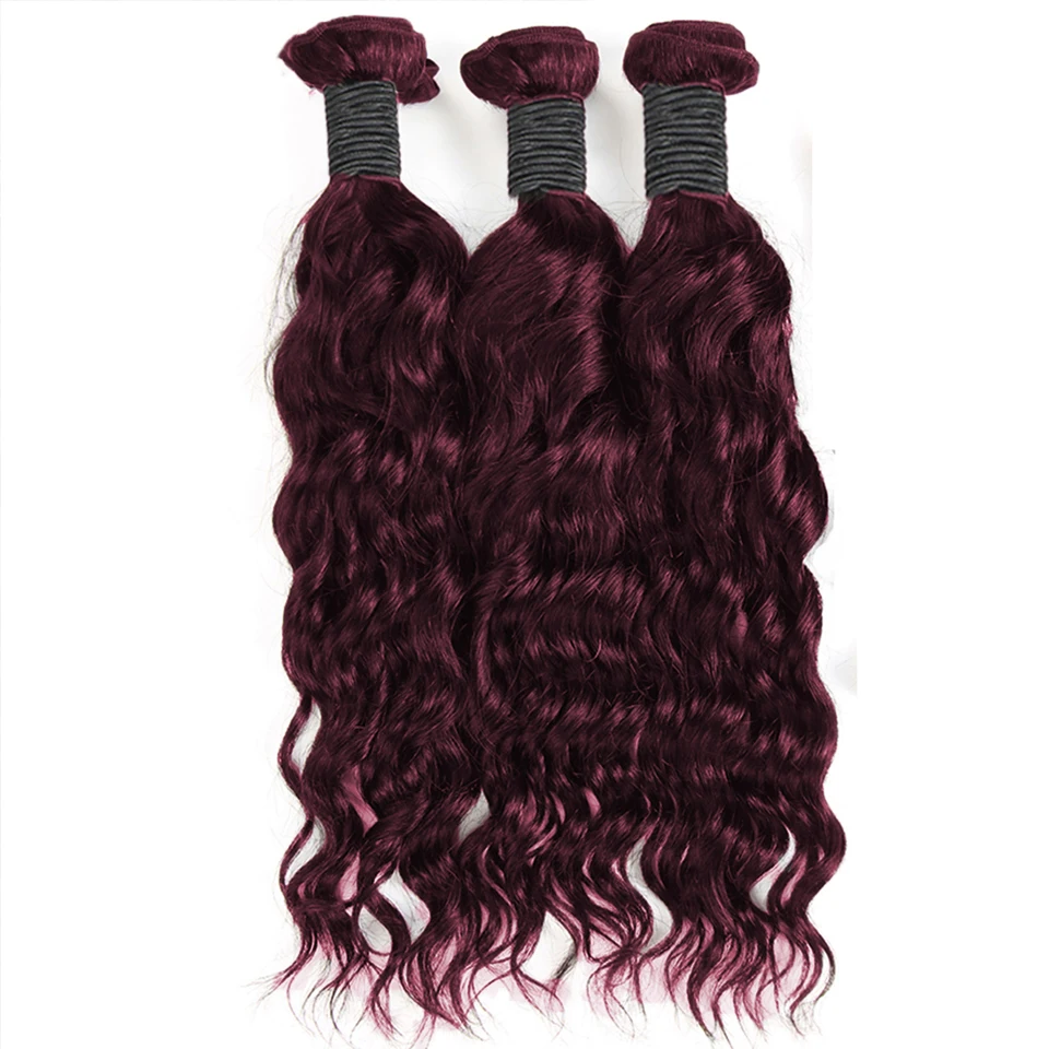 99j Natural Wave Brazilian Human Hair Bundles Burgundy Red Water Deep Hair Weave Bundles 1/3/4 PCS Bundle Deals Hair Extensions