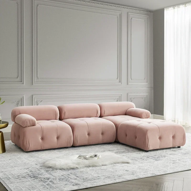 

Pink Velvet Modular Sectional Sofa, Button Tufted Designed and DIY Combination,L Shaped Couch with Reversible Ottoman