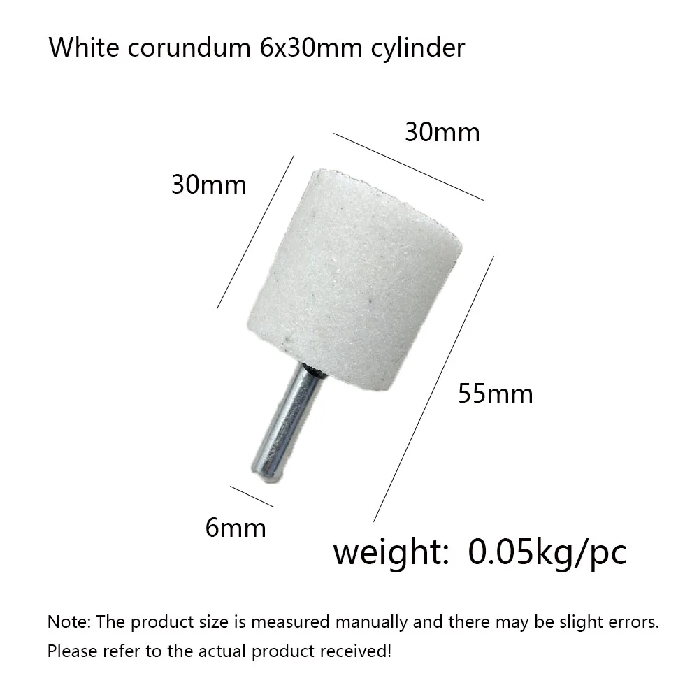 5 stuks 6 mm handvat cilindrische 20-30 mm slijpkop diameter keramische slijpschijf slijpkop wit chroom korund vuursteen p