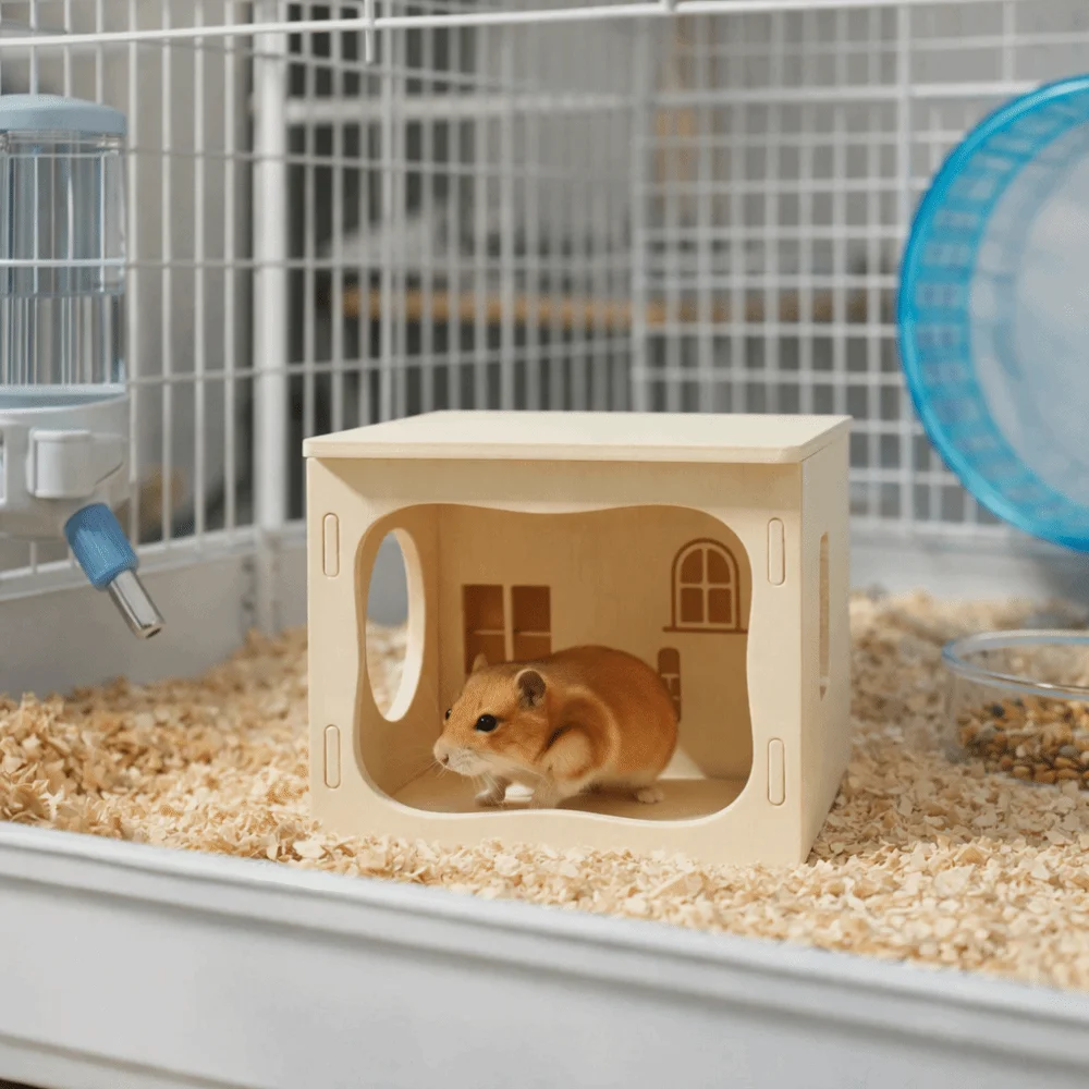Climbing Structure Wooden Hamster House Chew-Proof Detachable Hamster Villa Stackable Mouse Habitat Pet Cage Landscaping