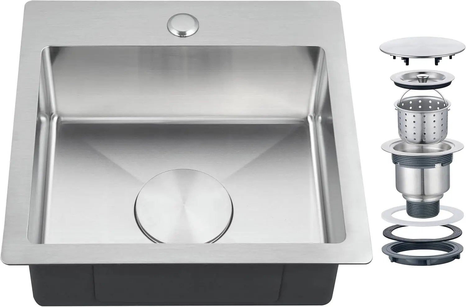 

15x15 inch Small Kitchen Sink - Drop In Bar Sink for RV, Wet Bar & Compact Spaces, Brushed Stainless Steel 18 Gauge Topmount Sin