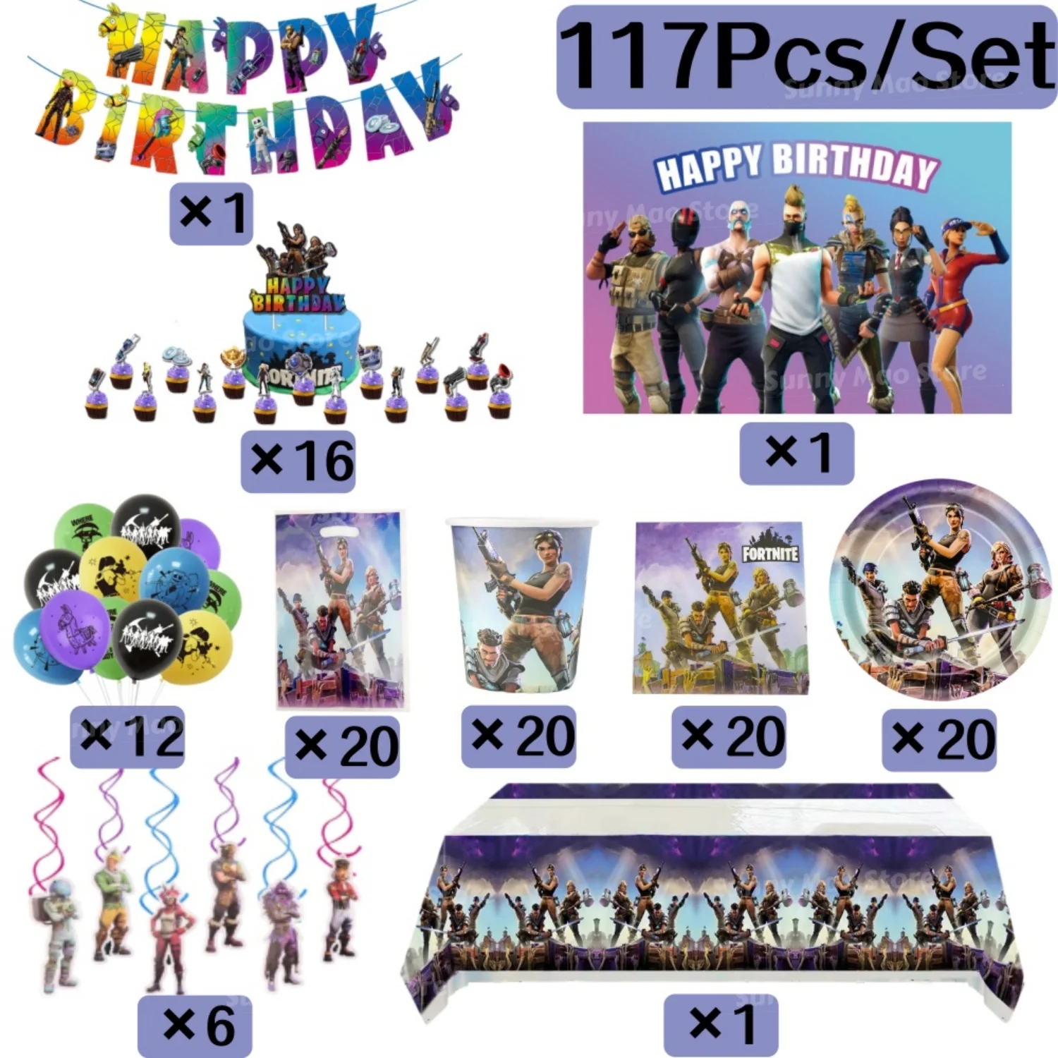 Fortnite Birthday Party Decorations Kit Balloons Tablecloth Banner Cake Toppers Backdrop Baby Shower Kids Favors Party Supplies view 6