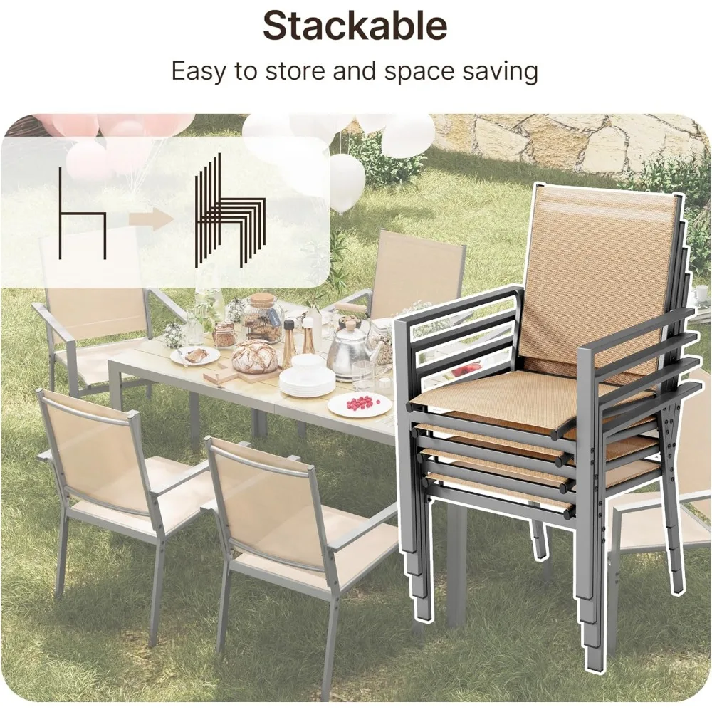 Conjunto de mesa e cadeiras de pátio para 6, conjunto de jantar ao ar livre inclui mesa de pátio retangular de 59,5" com orifício para guarda-chuva lateral e 6 têxteis