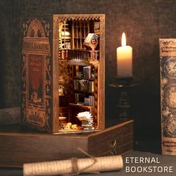 CUTEBEE DIY Book Nook Shelf Insert Kit Eternal Bookstore Dollhouse with Light Miniature House Wooden Toys Model for Adult Gifts