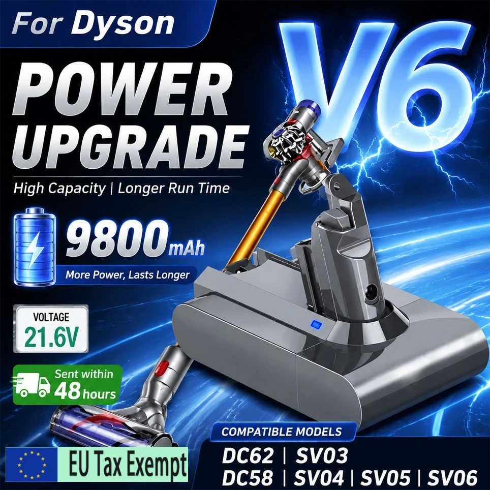 21,6V 6,8Ah/9,8Ah/12,8Ah Ersatzakku für Dyson V6 Staubsauger DC58 DC59 DC62 SV03 SV04 SV09 Animal Motorhead Absolute Fluffy Lager in Polen