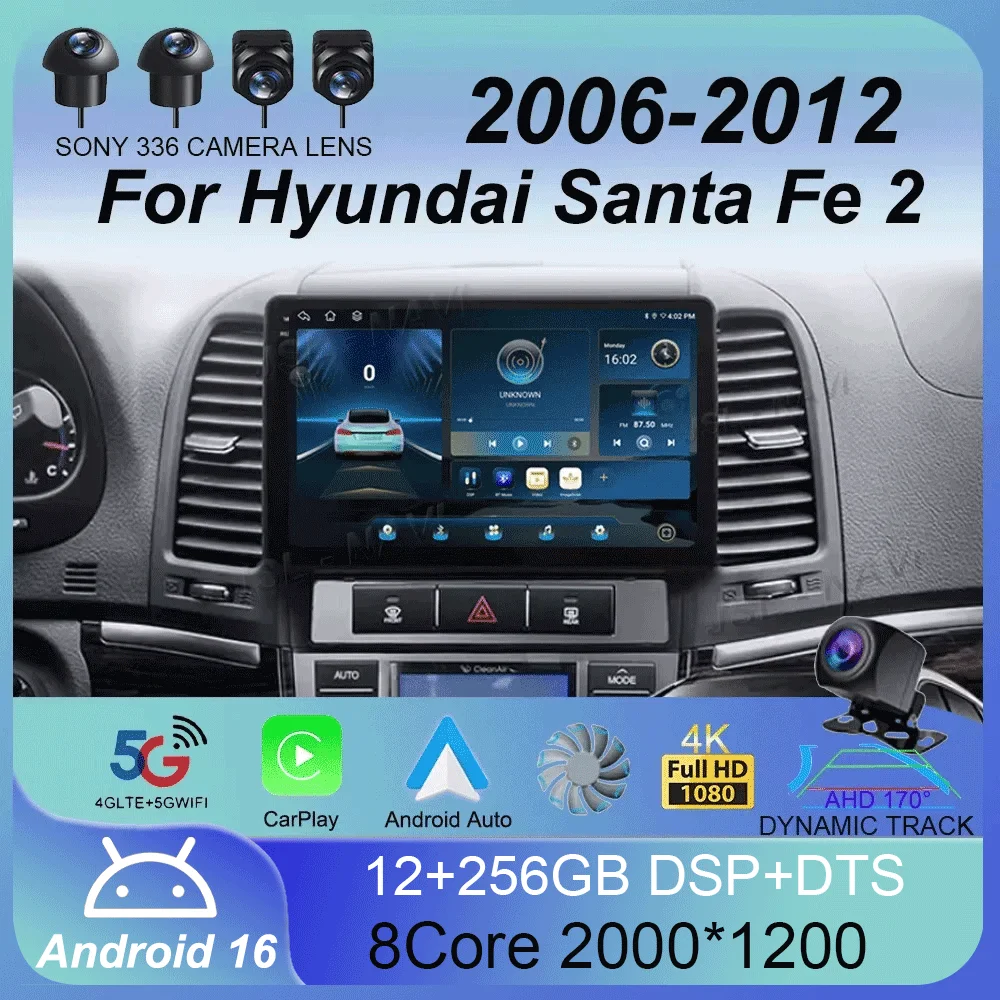 

8Core Android 16 DSP Multimidia Video Player Navigation GPS For Hyundai Santa Fe 2 2006-2012 Car Radio 2din Head Unit Carplay