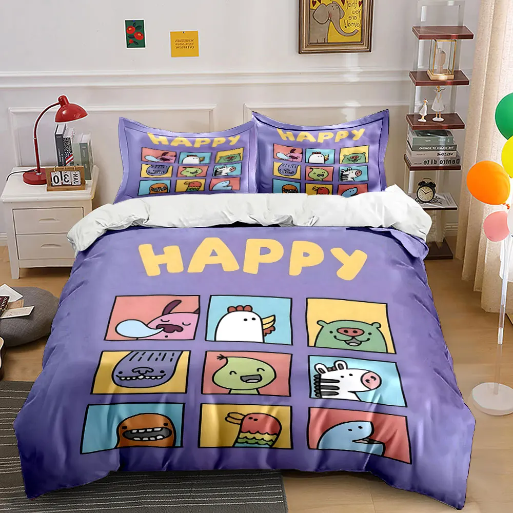 

Cartoon Animal Portrait Collage Printed Duvet Cover Set 1 Duvet Cover+2 Pillowcase Multi Size Bedroom Bedding Decor