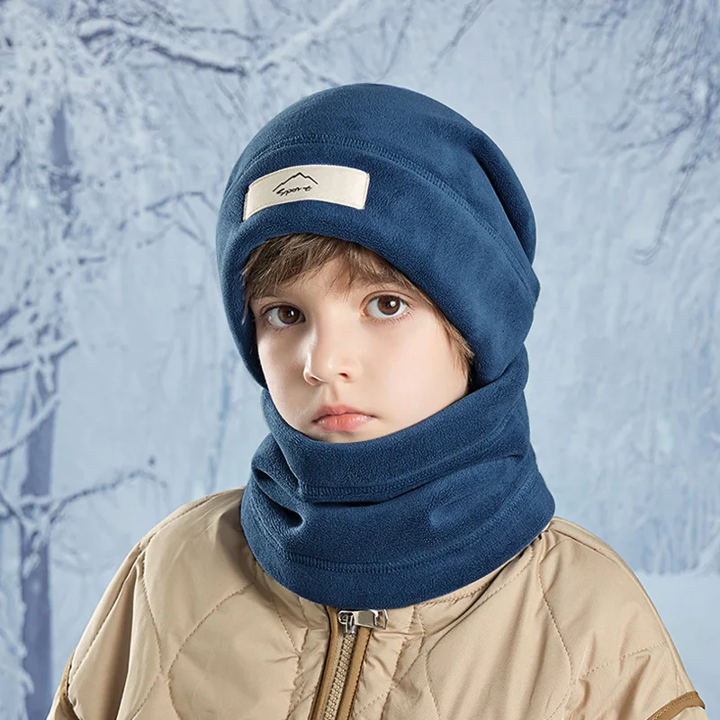 Children's Hat Winter Polar Fleece Warm Scarf Two-Piece Set Boys and Girls Outdoor Cold Fleece Earflaps Slipover Hat