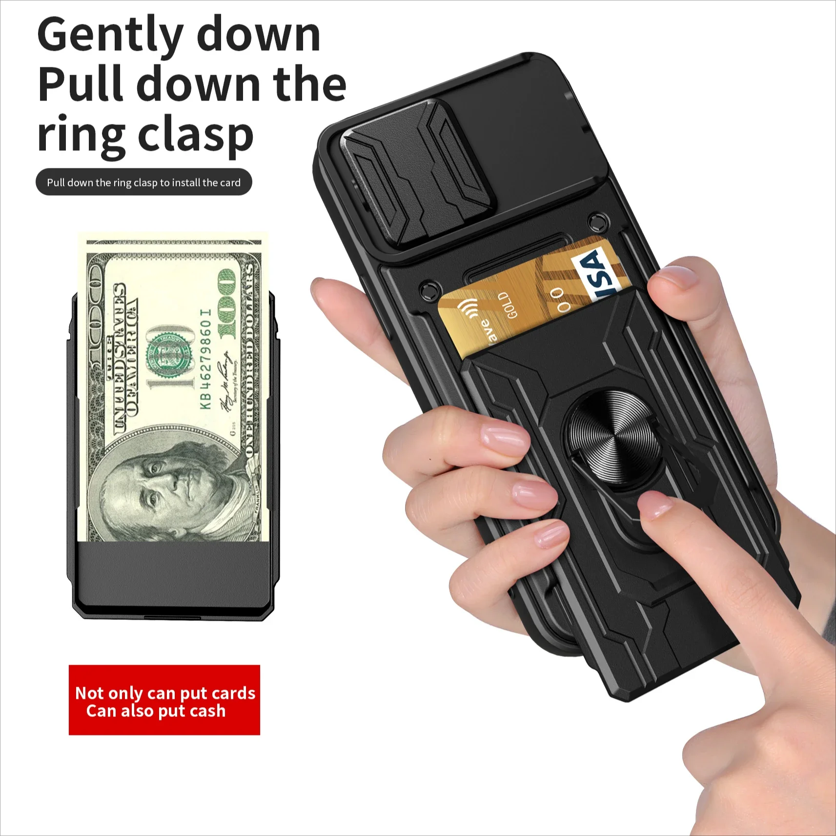 حافظة جديدة شديدة التحمل لهاتف آيفون 16 برو ماكس 15 بلس 14 13 12 مع جيب للبطاقات وحامل حلقي مقاوم للصدمات Fundas Coque Capa