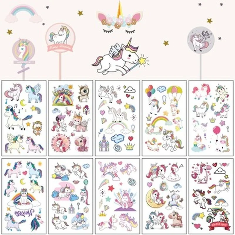 10Pcs Cartoon Unicorn Tattoo Set Temporary Tattoo Cute Color Fake Tattoo Sticker Body Tatoo For Children Waterproof Kids Tattoos